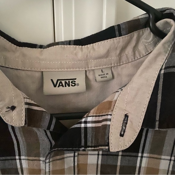 Vans Off The Wall Men’s Large Gold Black Plaid Long Sleeves Button Up Shirt - Picture 3 of 7